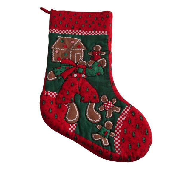 Vintage Quilted Christmas Stocking Gingerbread House Boy GUC - Picture 1 of 11
